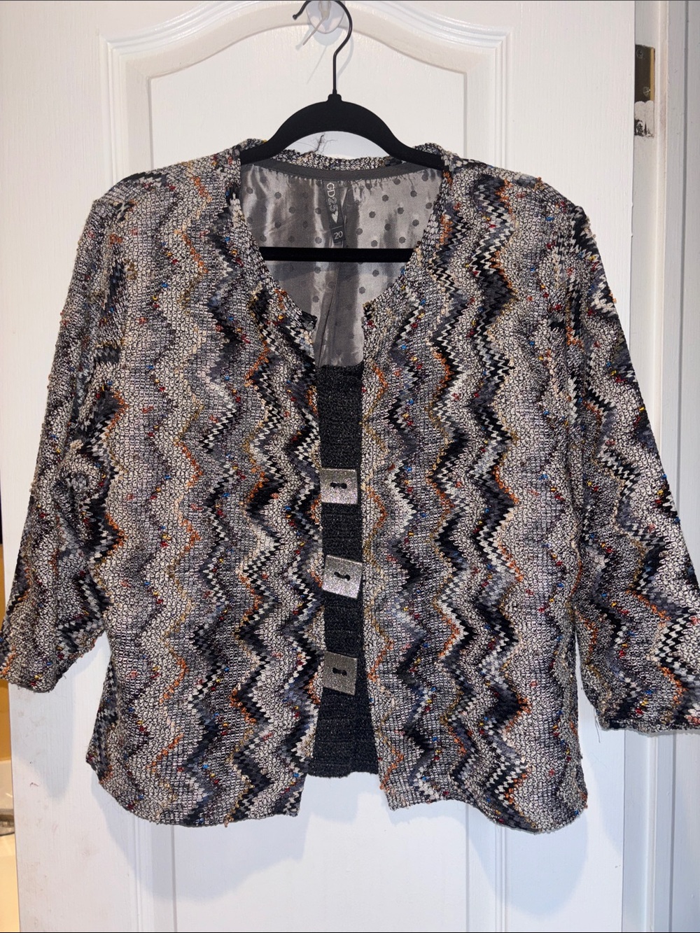 Marks & Spencer Per Una GD25 Metallic Knit ZIG ZAG CARDIGAN SQUARE BUTTONS XL